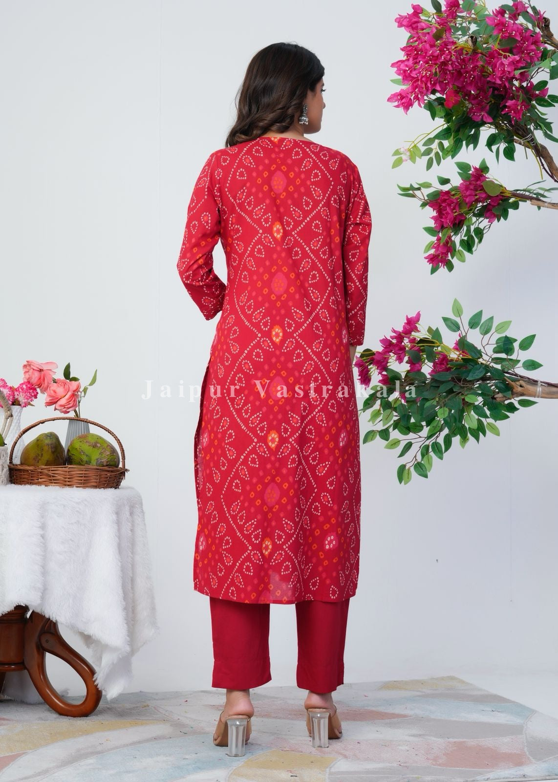Red Bandhani Grace Cotton Dupatta Set