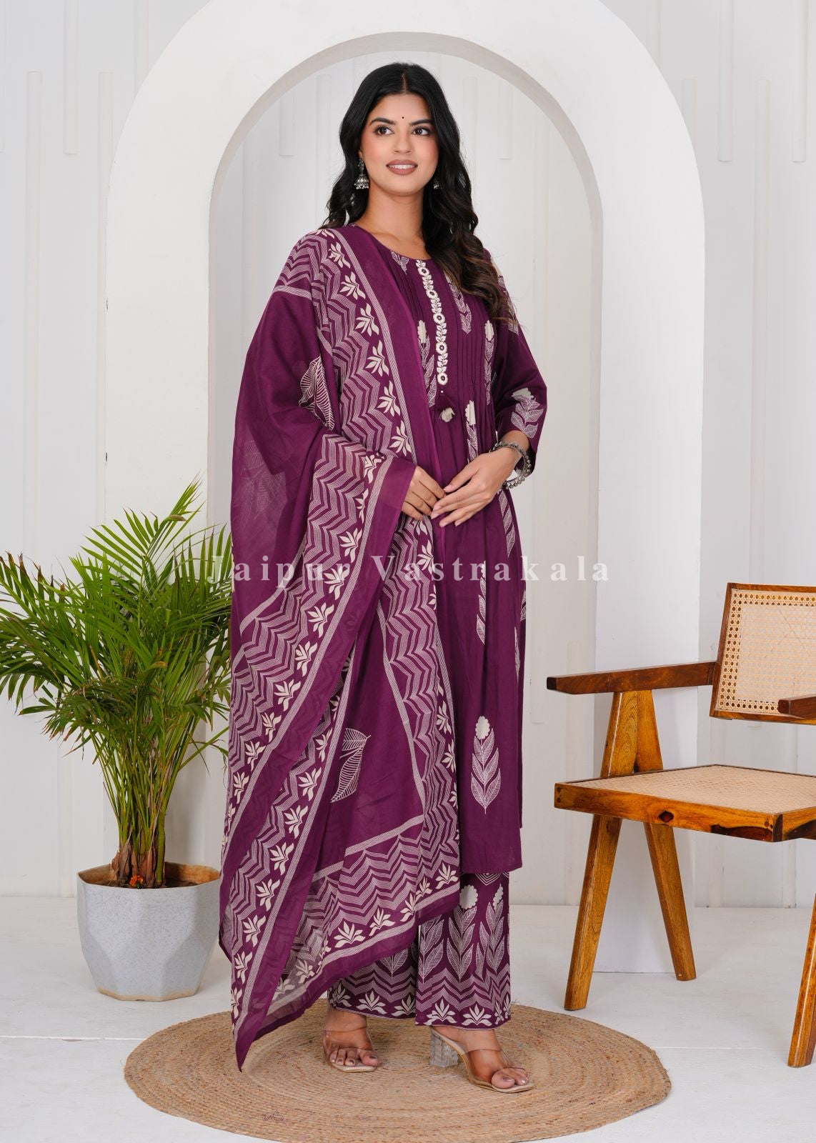 hand block printed kurta set with dupatta