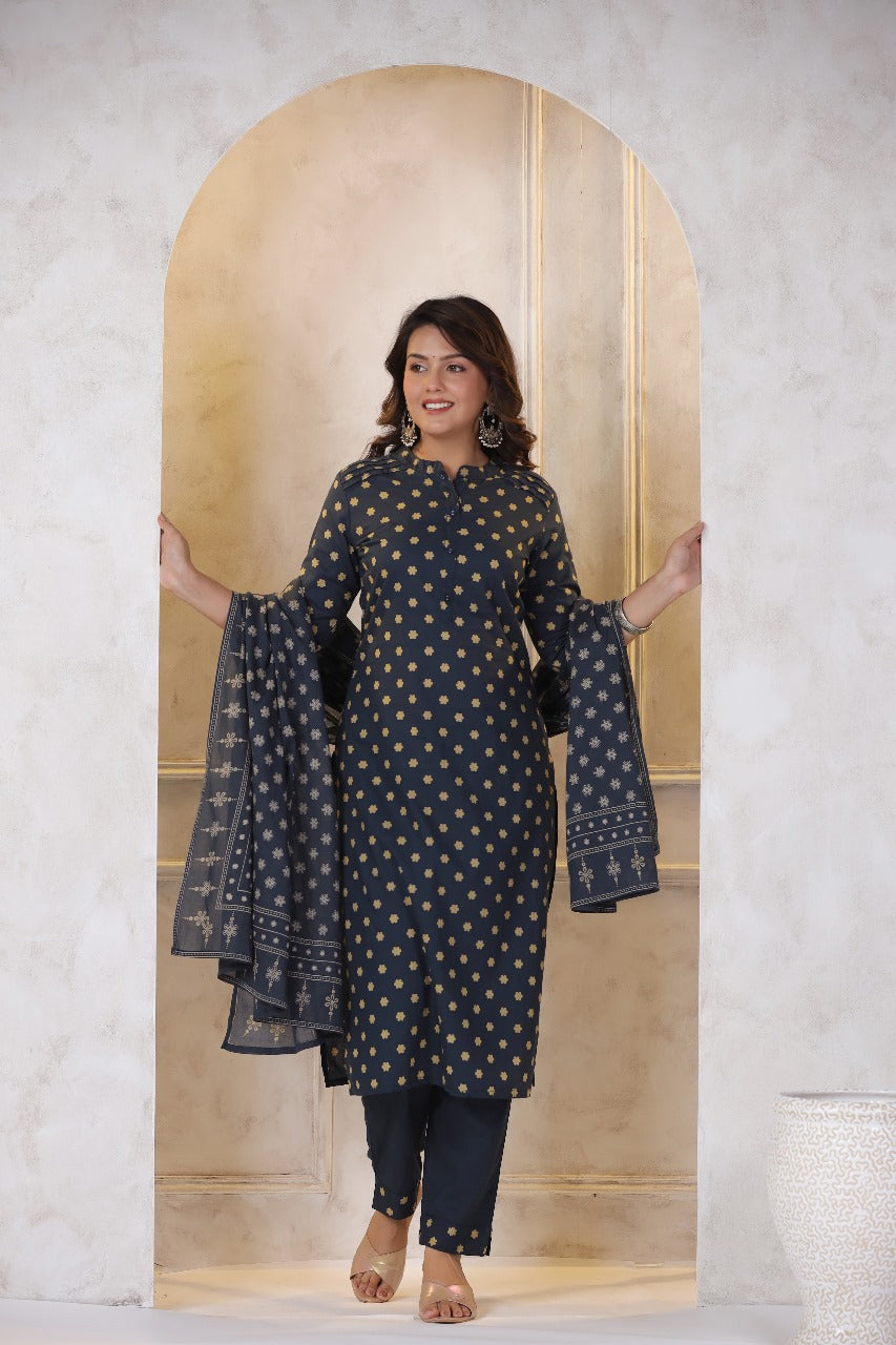 hand block printed kurta set with dupatta