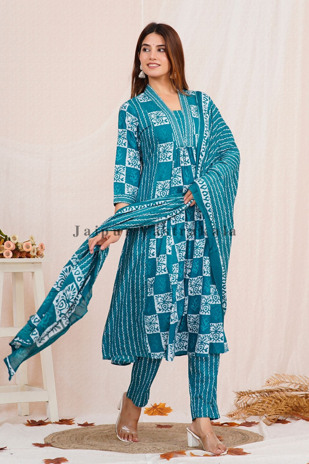 hand block printed kurta set with dupatta