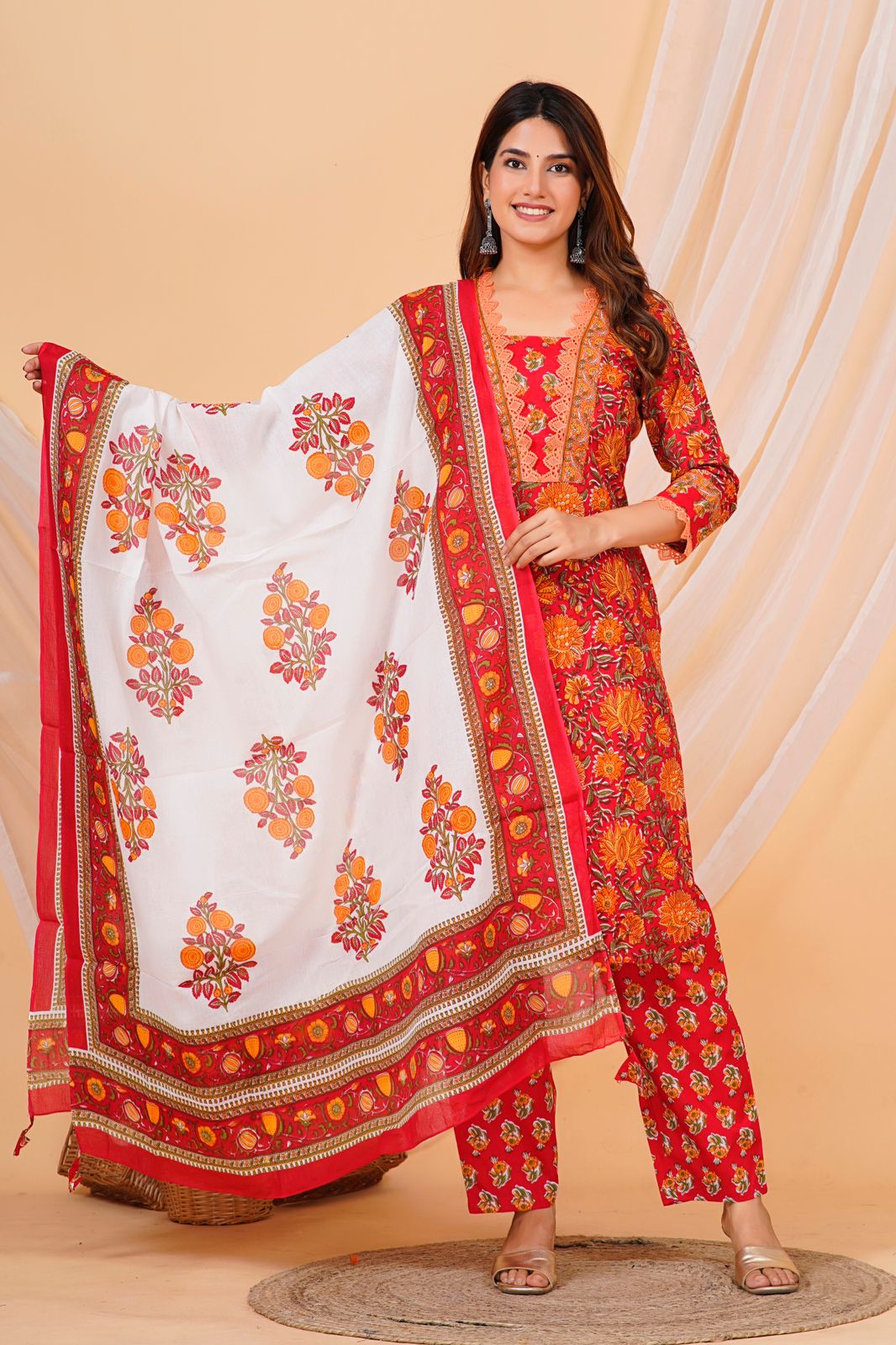 hand block printed kurta set with dupatta