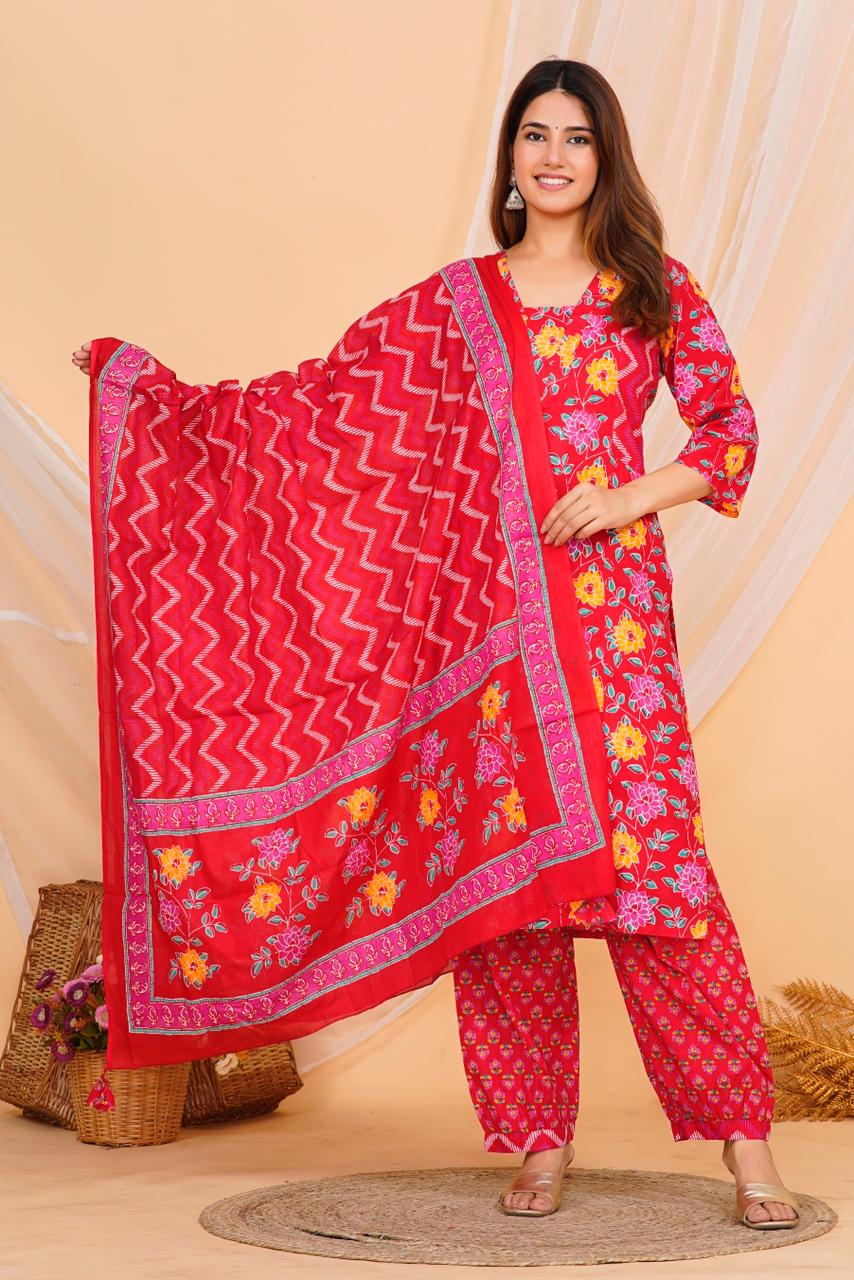 hand block printed kurta set with dupatta