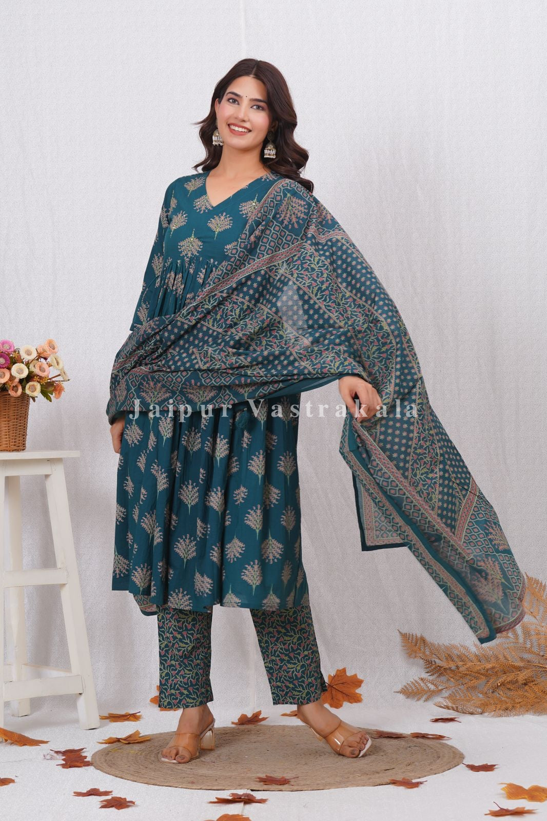 hand block printed kurta set with dupatta