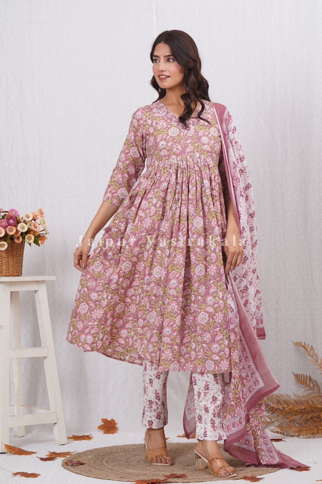 hand block printed kurta set with dupatta