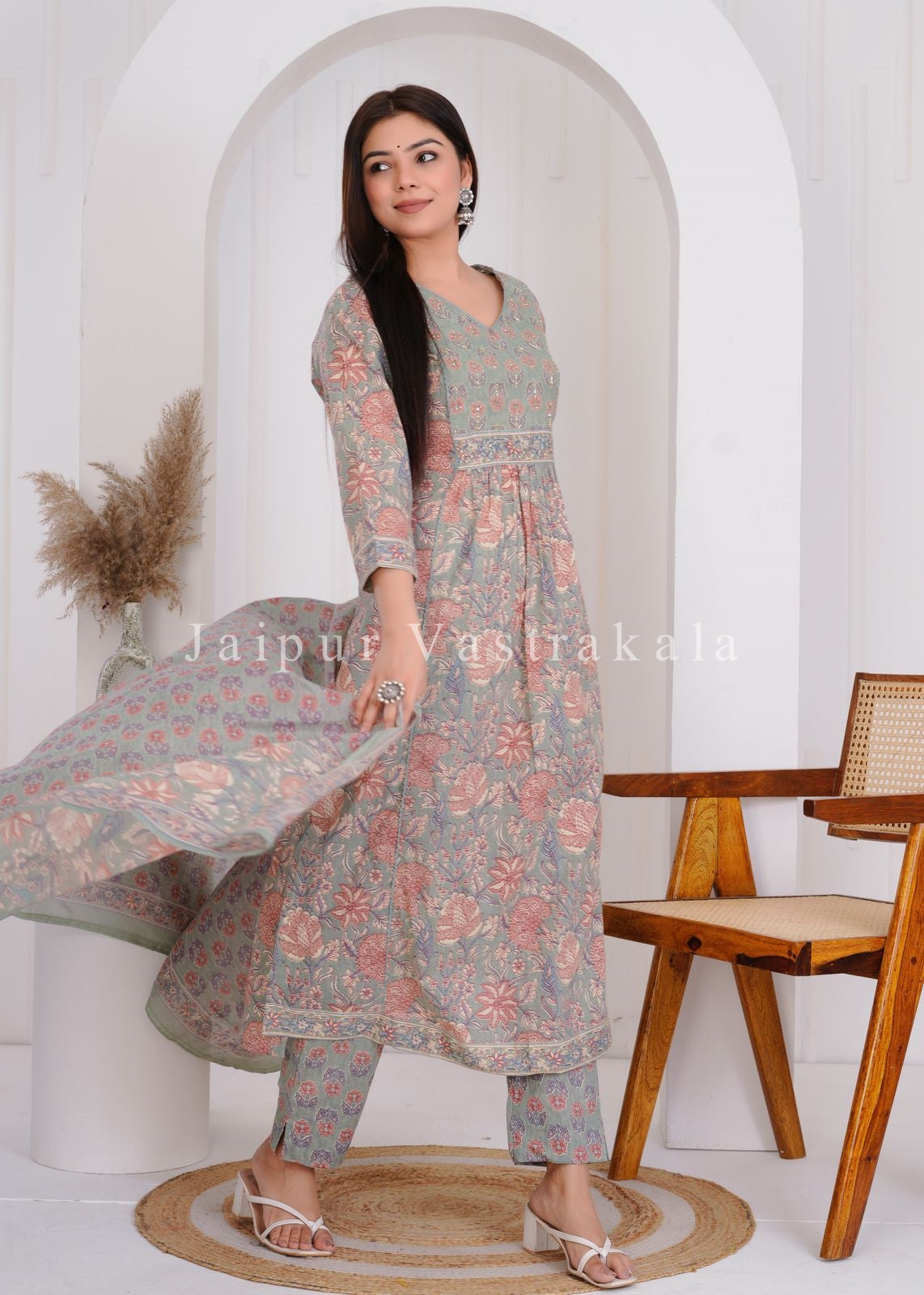 hand block printed kurta set with dupatta
