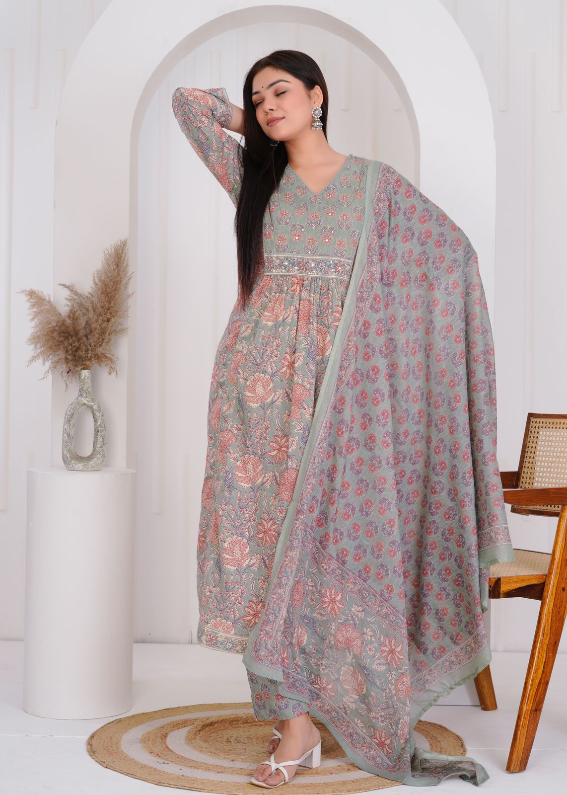 hand block printed kurta set with dupatta