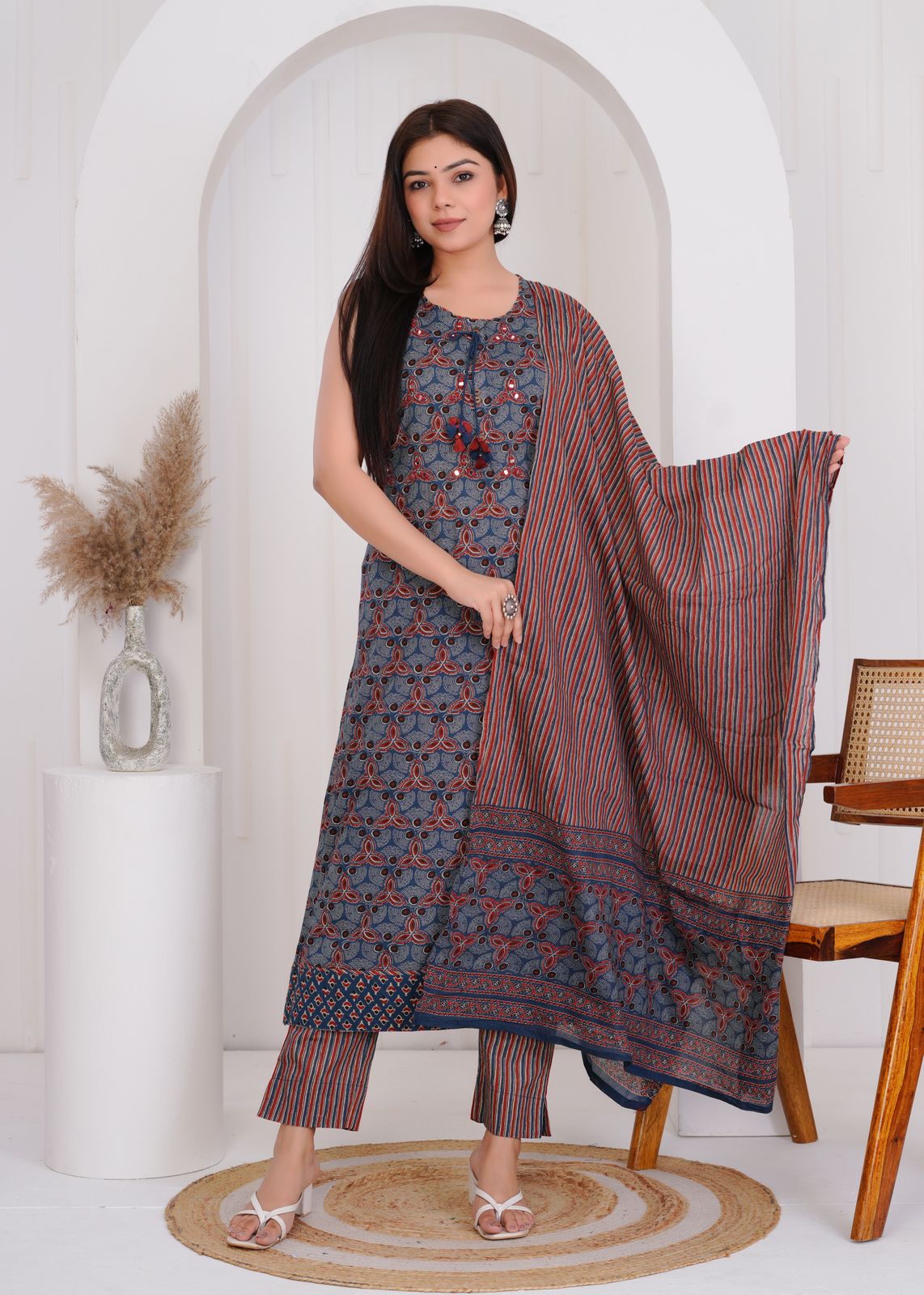 hand block printed kurta set with dupatta