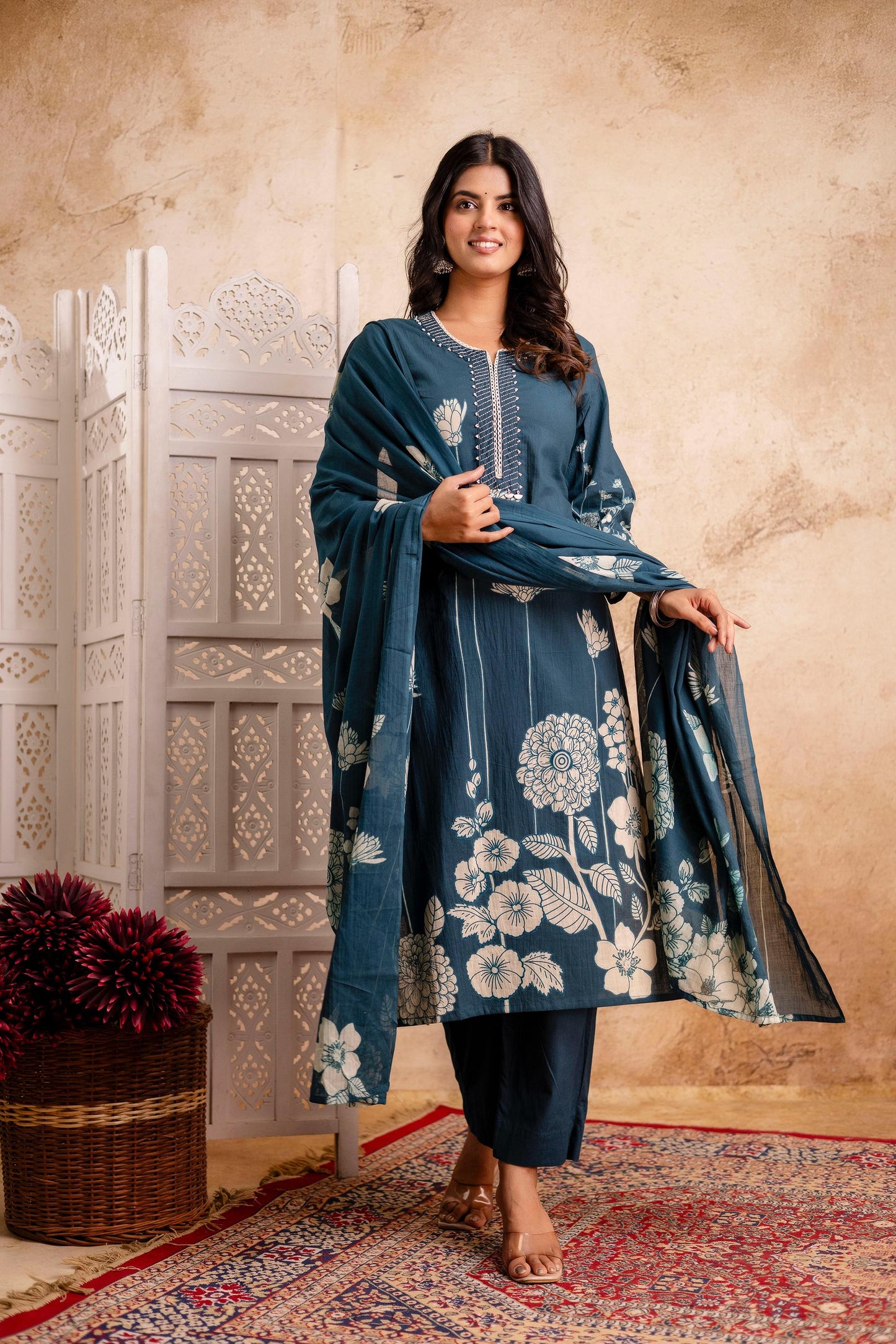 hand block printed kurta set with dupatta