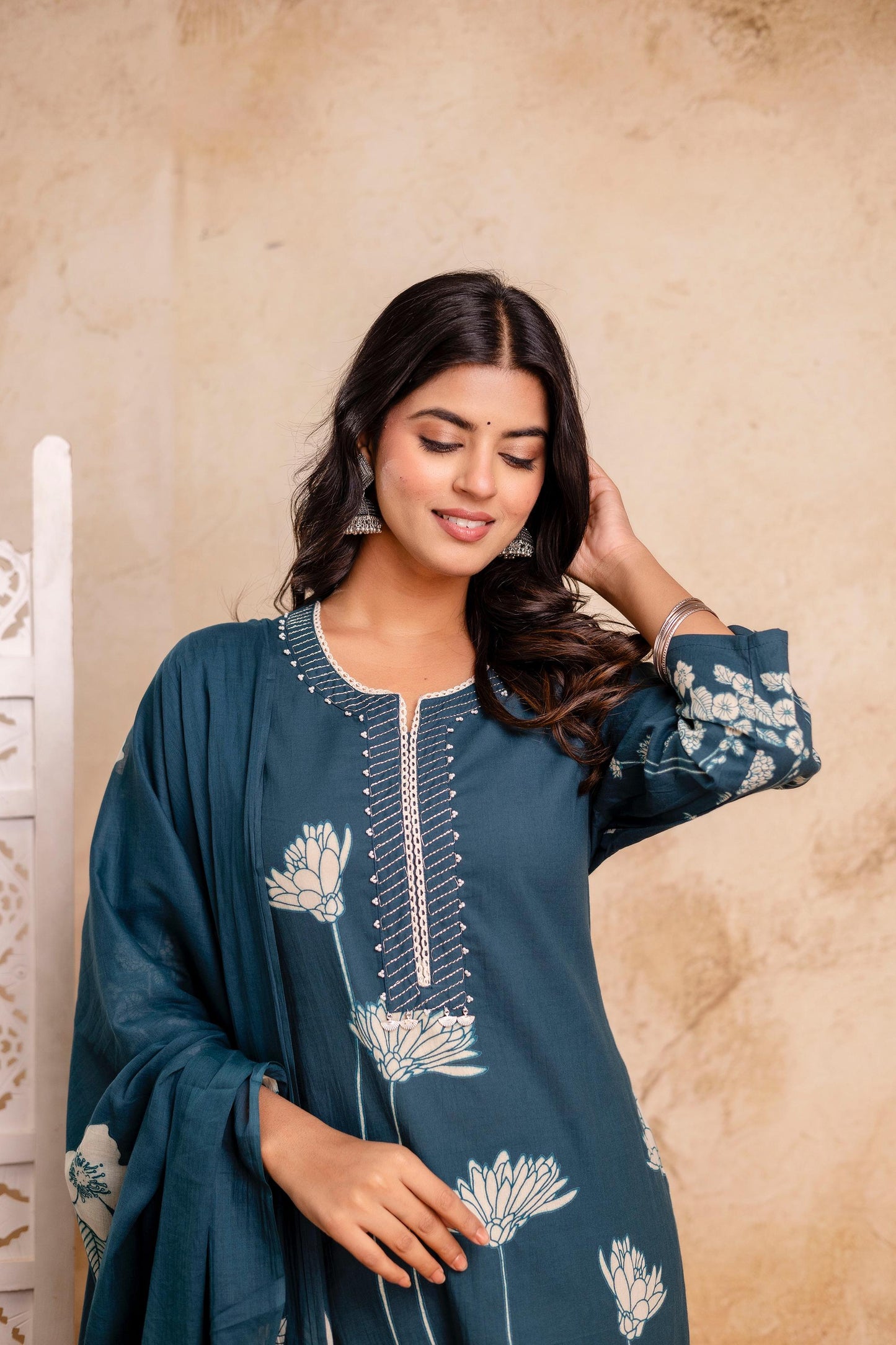 hand block printed kurta set with dupatta