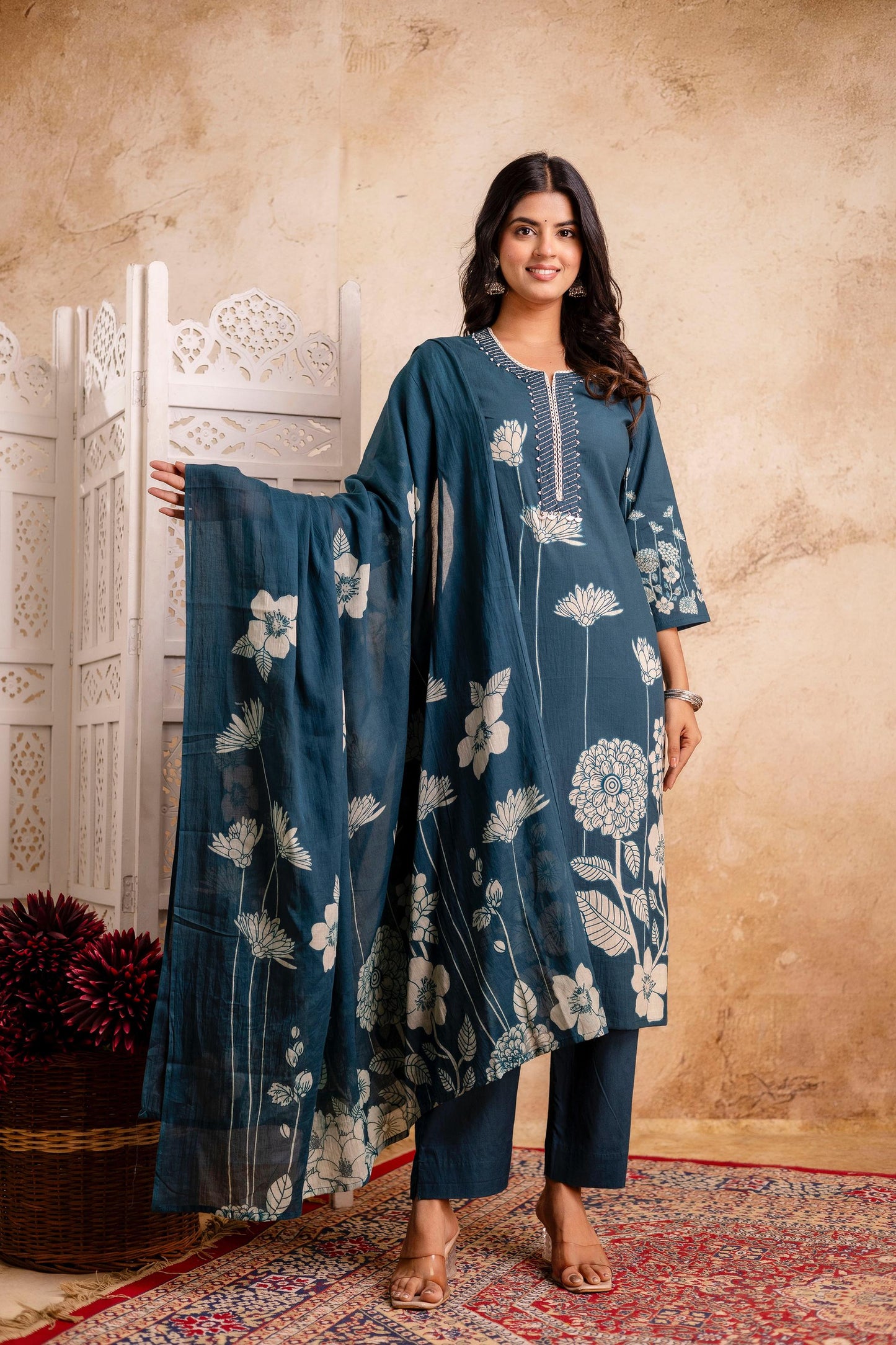 hand block printed kurta set with dupatta