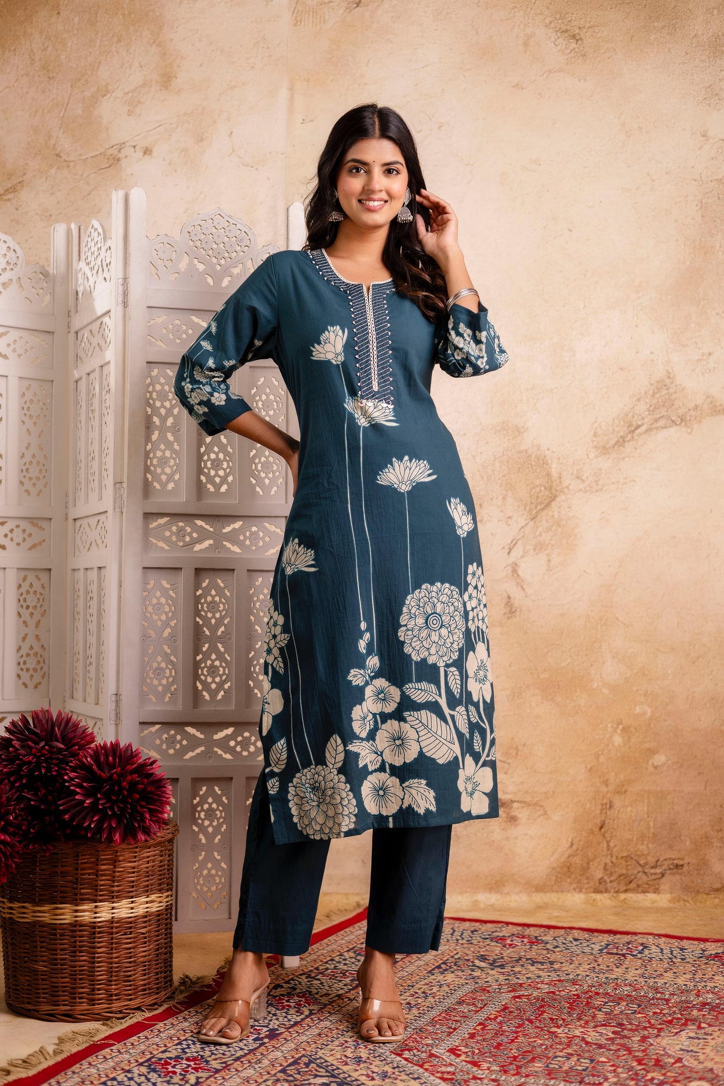 hand block printed kurta set with dupatta