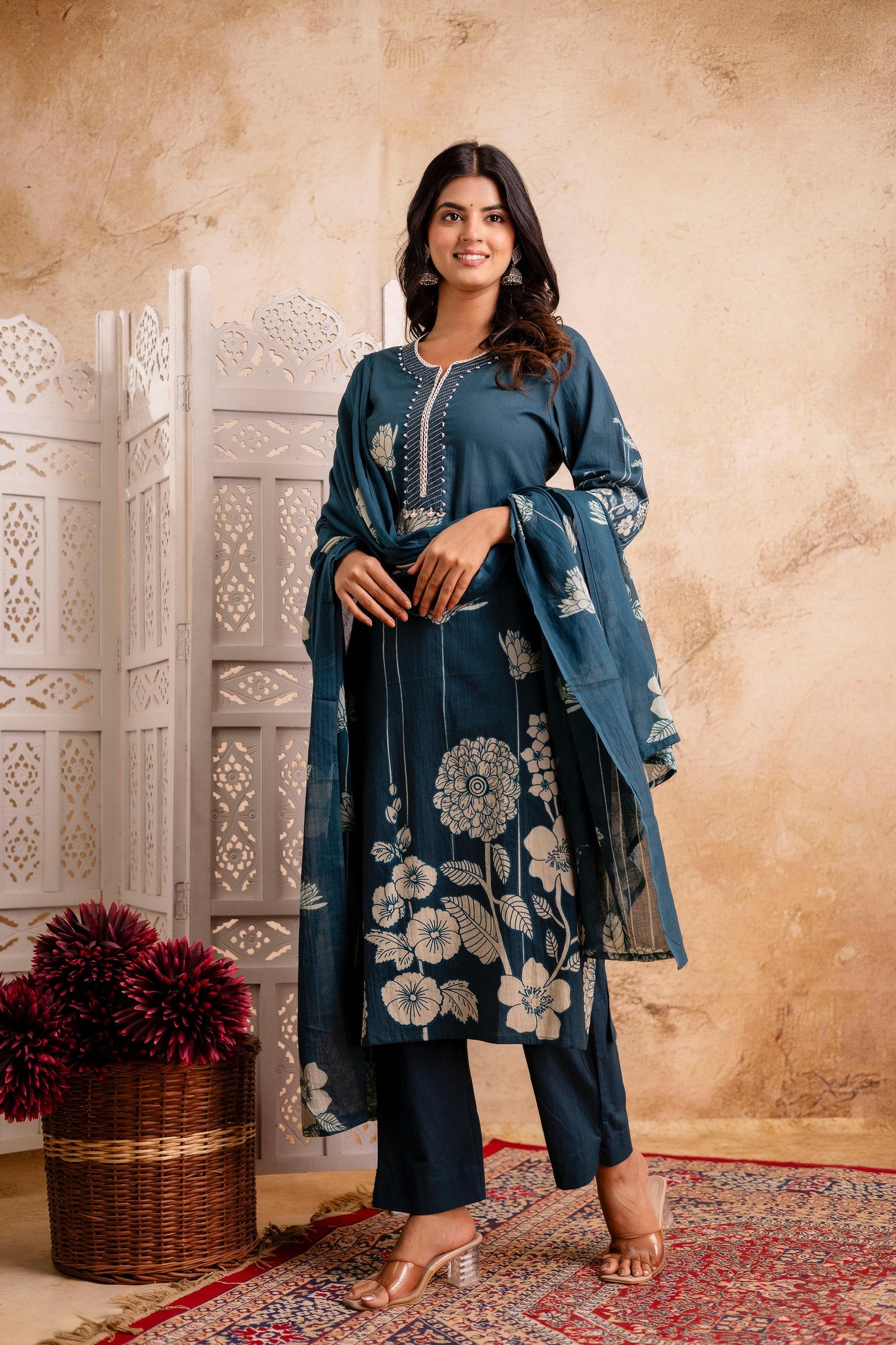 hand block printed kurta set with dupatta