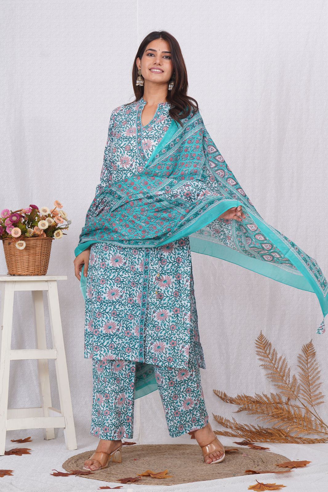 hand block printed kurta set with dupatta