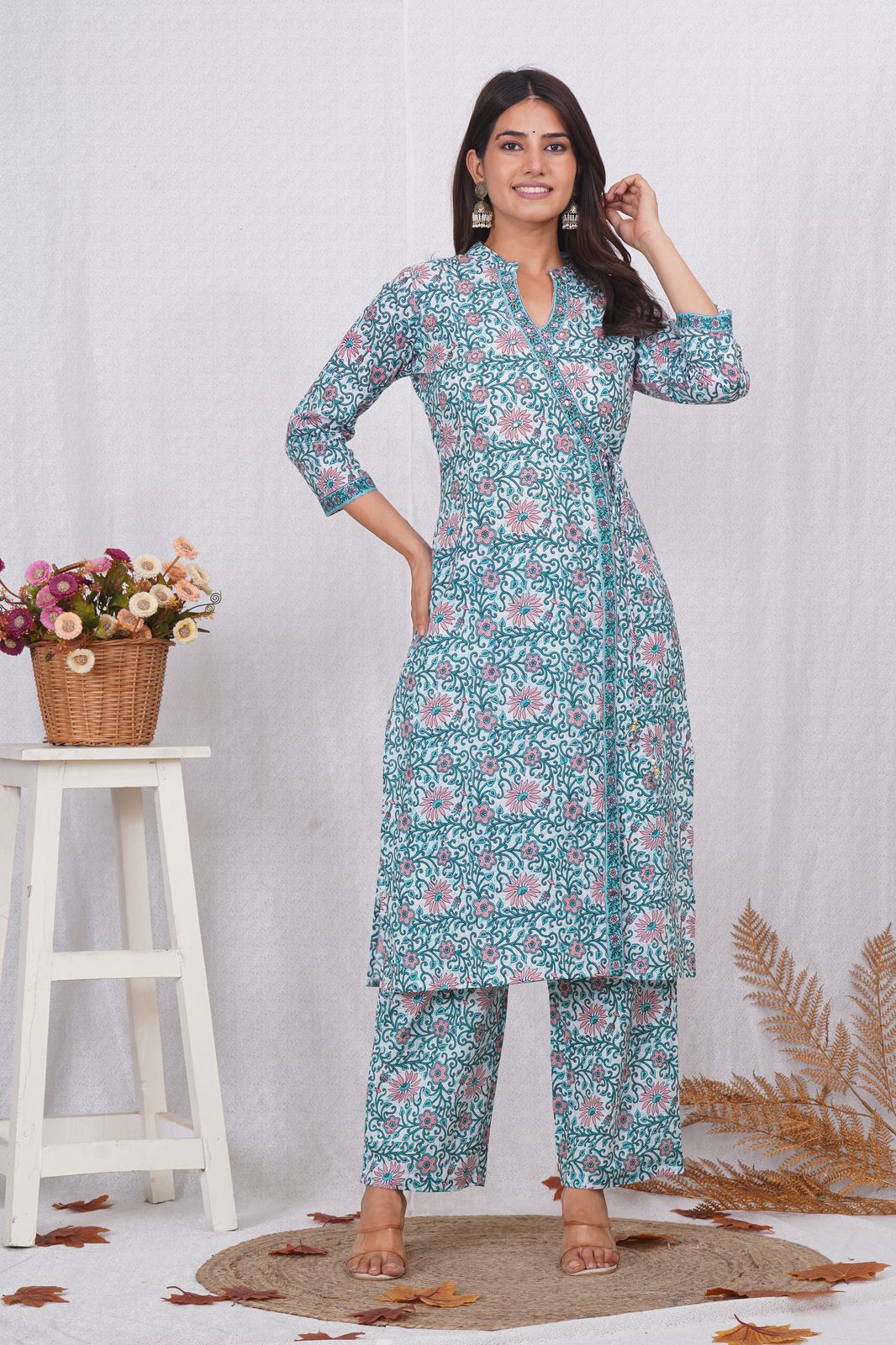 hand block printed kurta set with dupatta