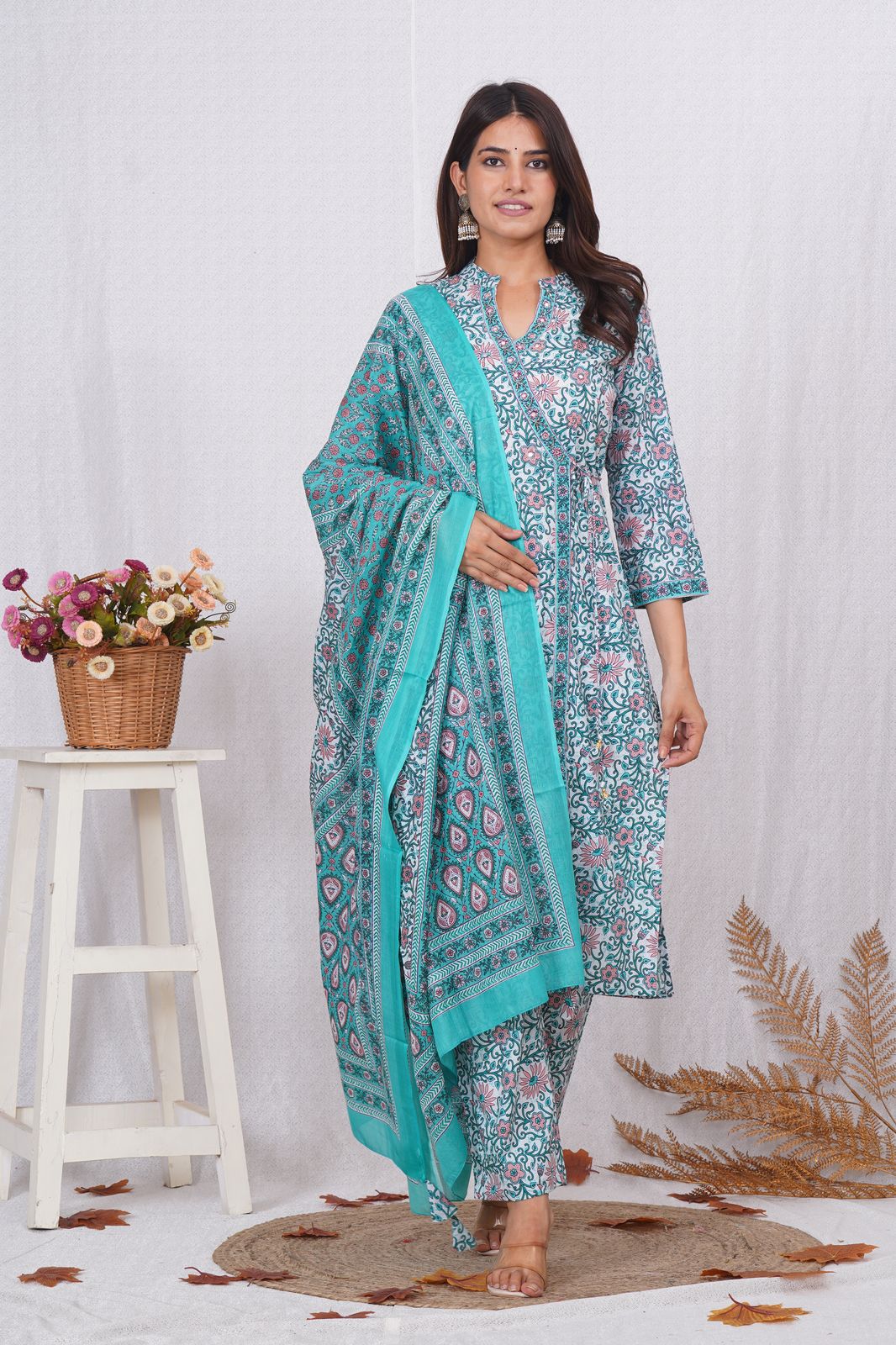 hand block printed kurta set with dupatta