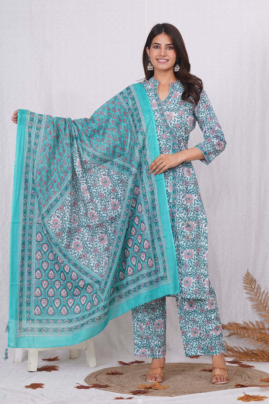 hand block printed kurta set with dupatta