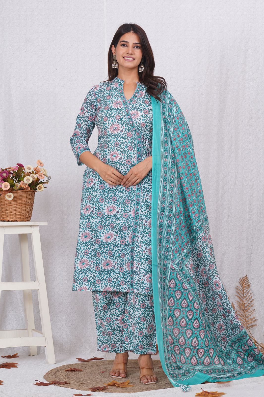 hand block printed kurta set with dupatta