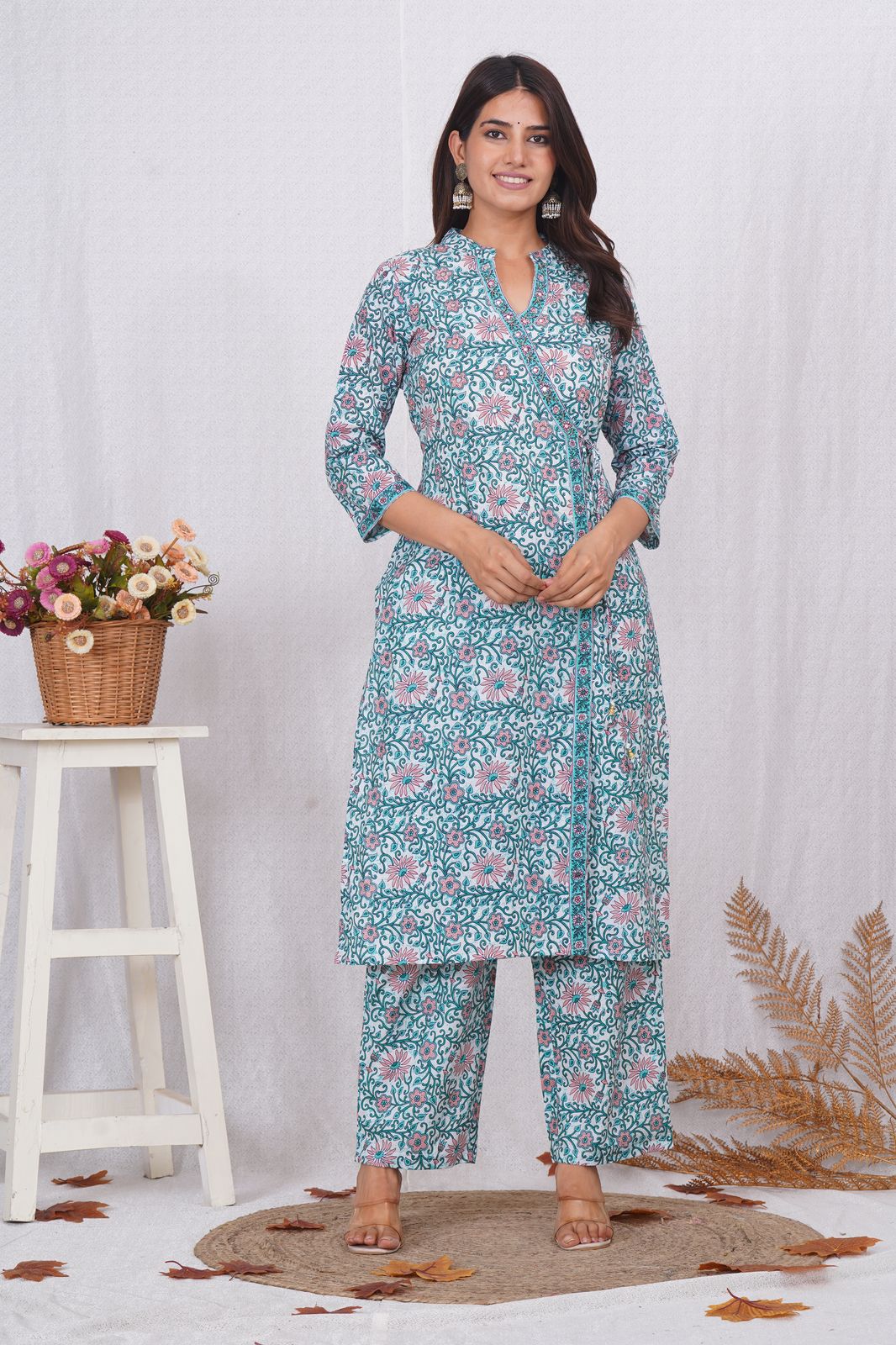 hand block printed kurta set with dupatta
