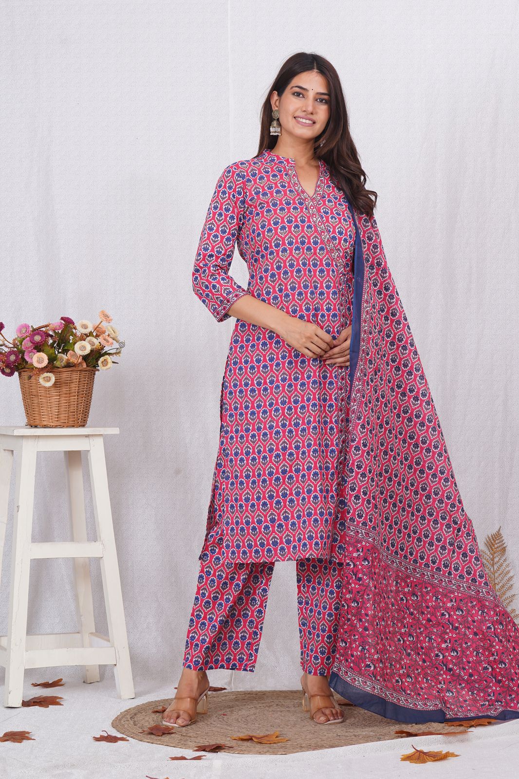 hand block printed kurta set with dupatta