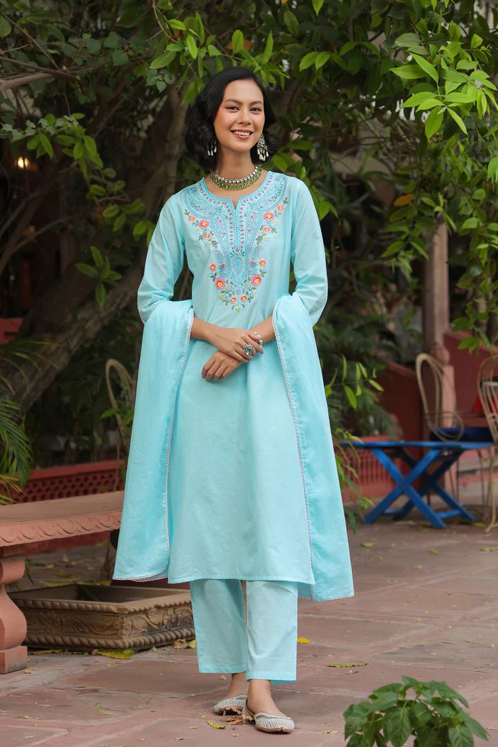 hand block printed kurta set with dupatta