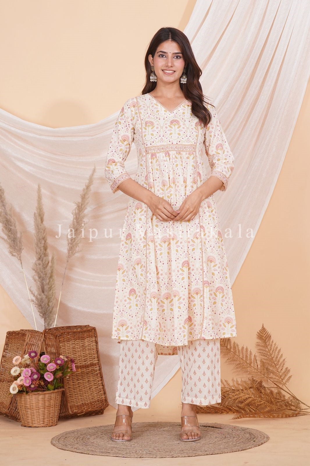 hand block printed kurta set with dupatta