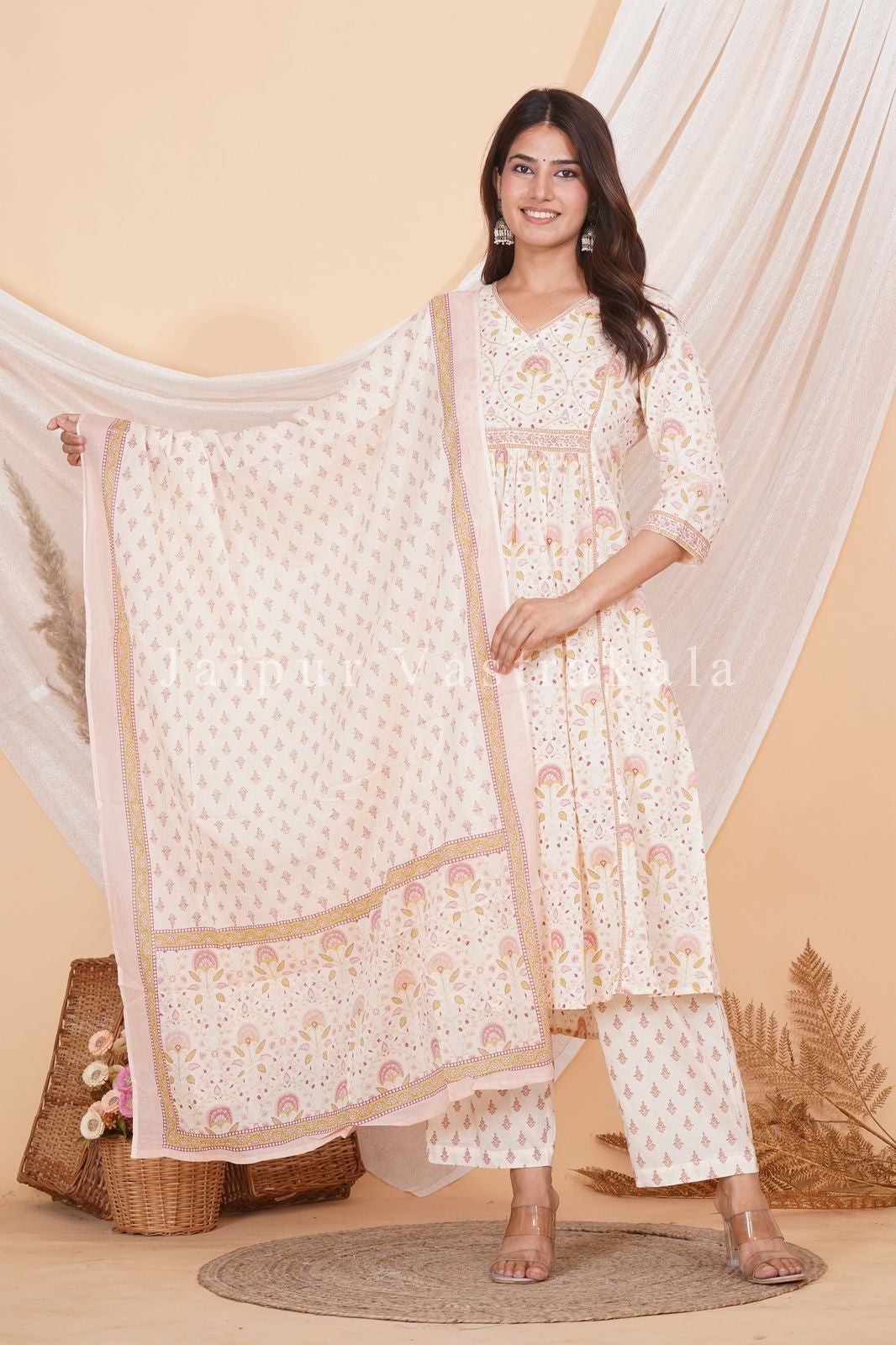 hand block printed kurta set with dupatta