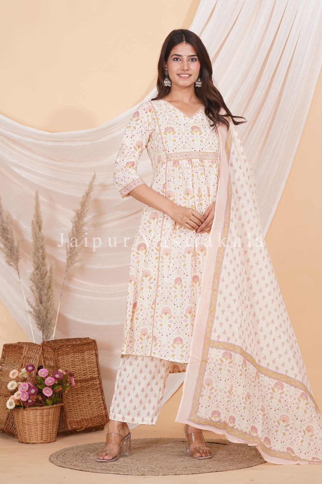 hand block printed kurta set with dupatta