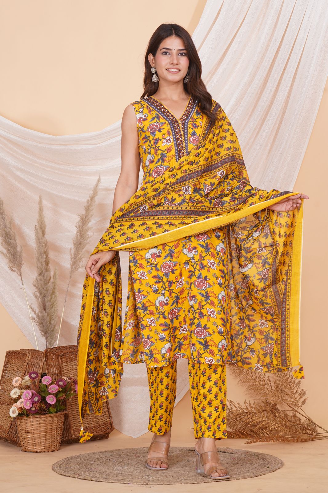 hand block printed kurta set with dupatta