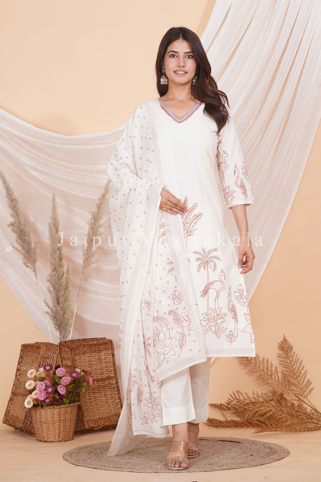 hand block printed kurta set with dupatta