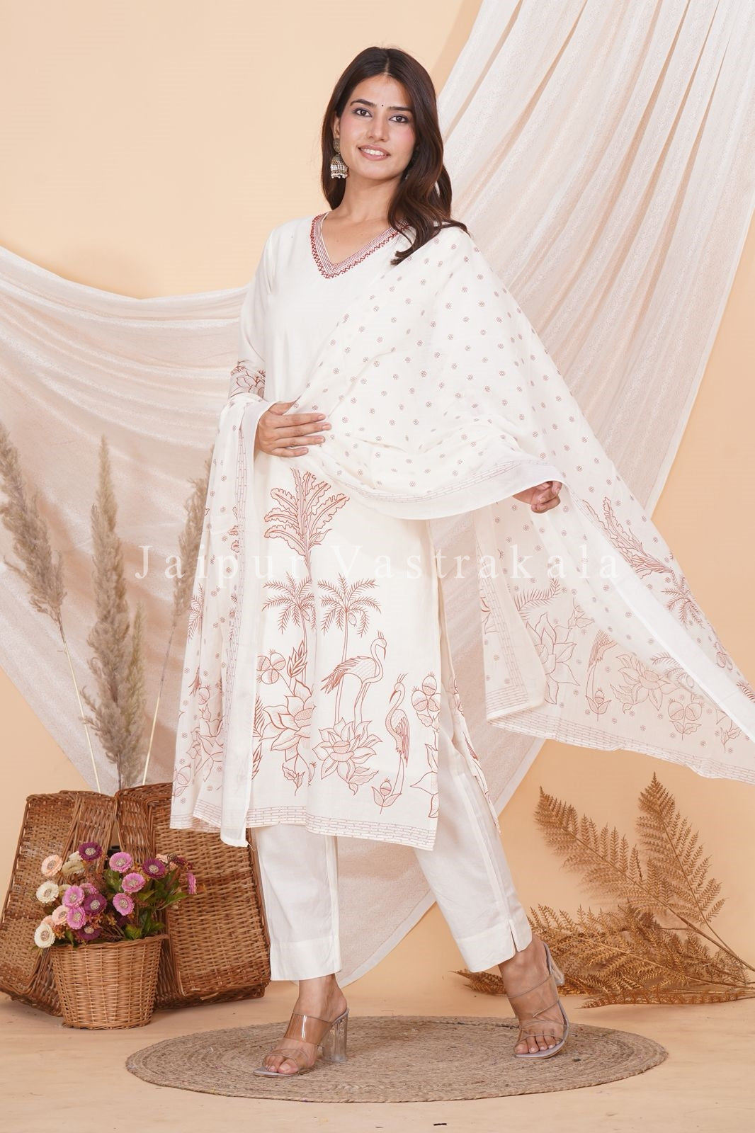 hand block printed kurta set with dupatta
