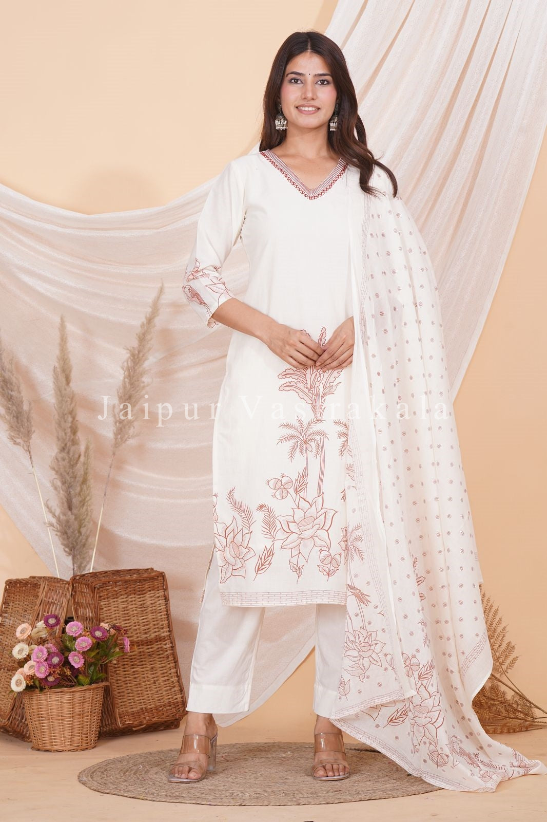 hand block printed kurta set with dupatta