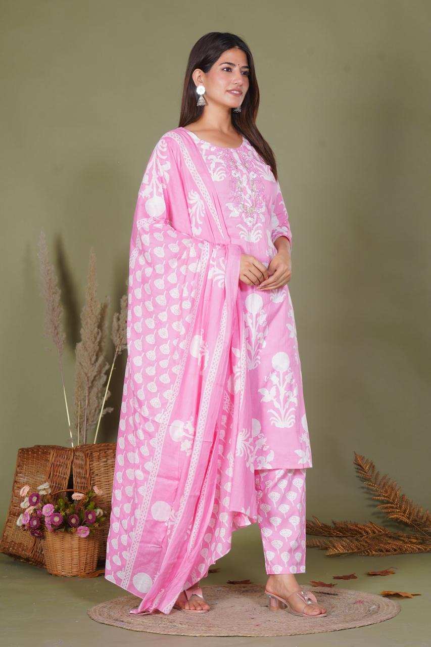 hand block printed kurta set with dupatta