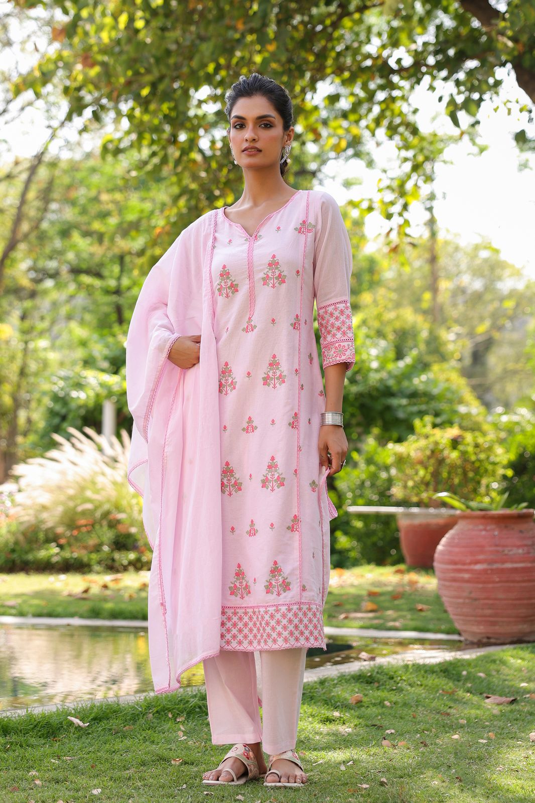 hand block printed kurta set with dupatta
