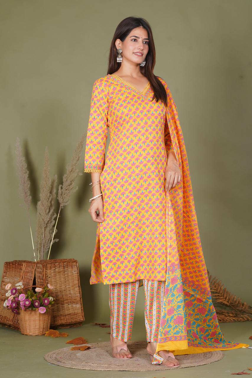 hand block printed kurta set with dupatta