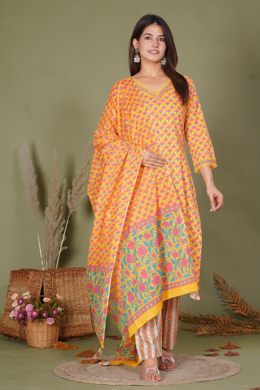 hand block printed kurta set with dupatta