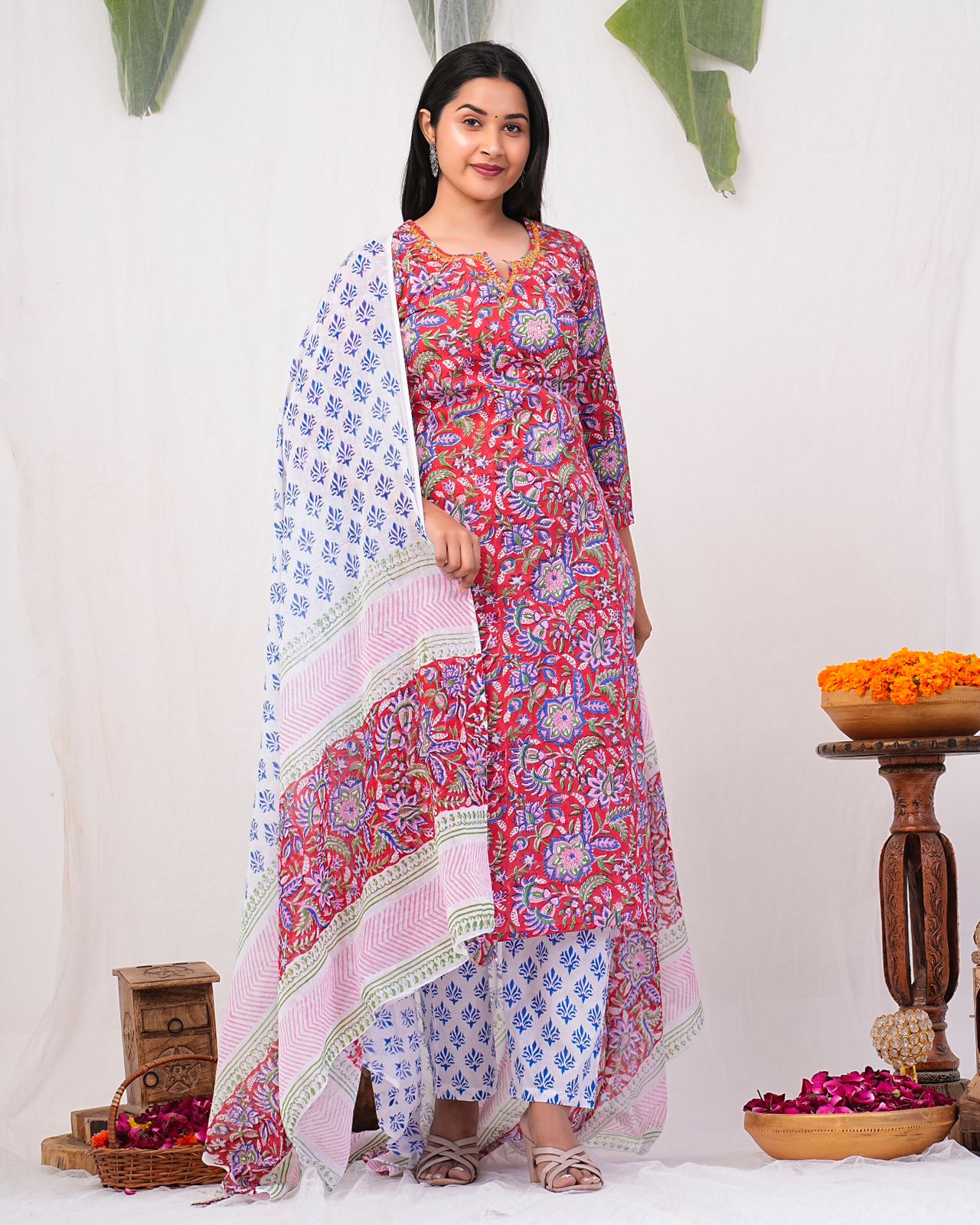 Red Meadow Harmony Cotton Dupatta Suit