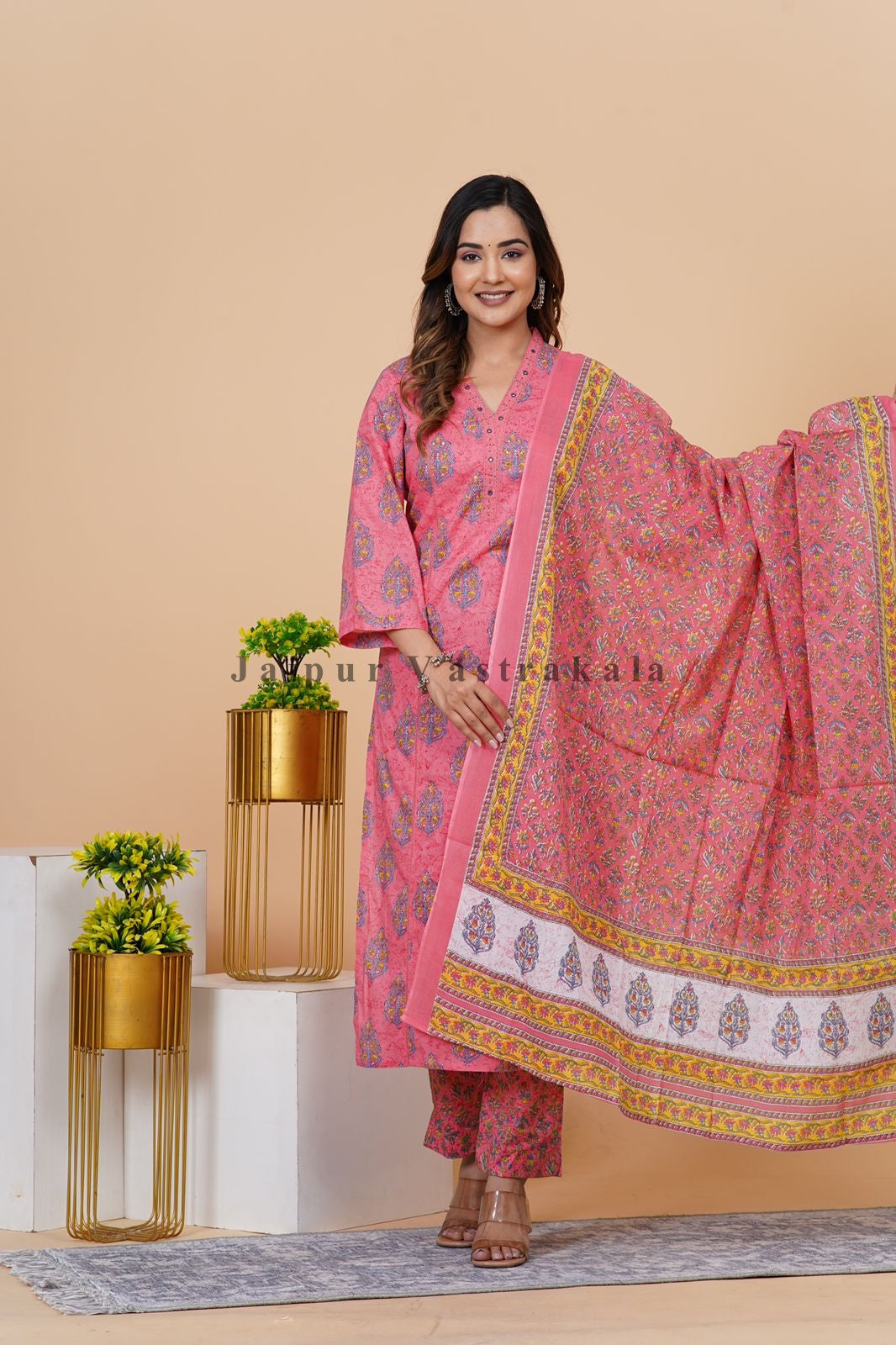 hand block printed kurta set with dupatta