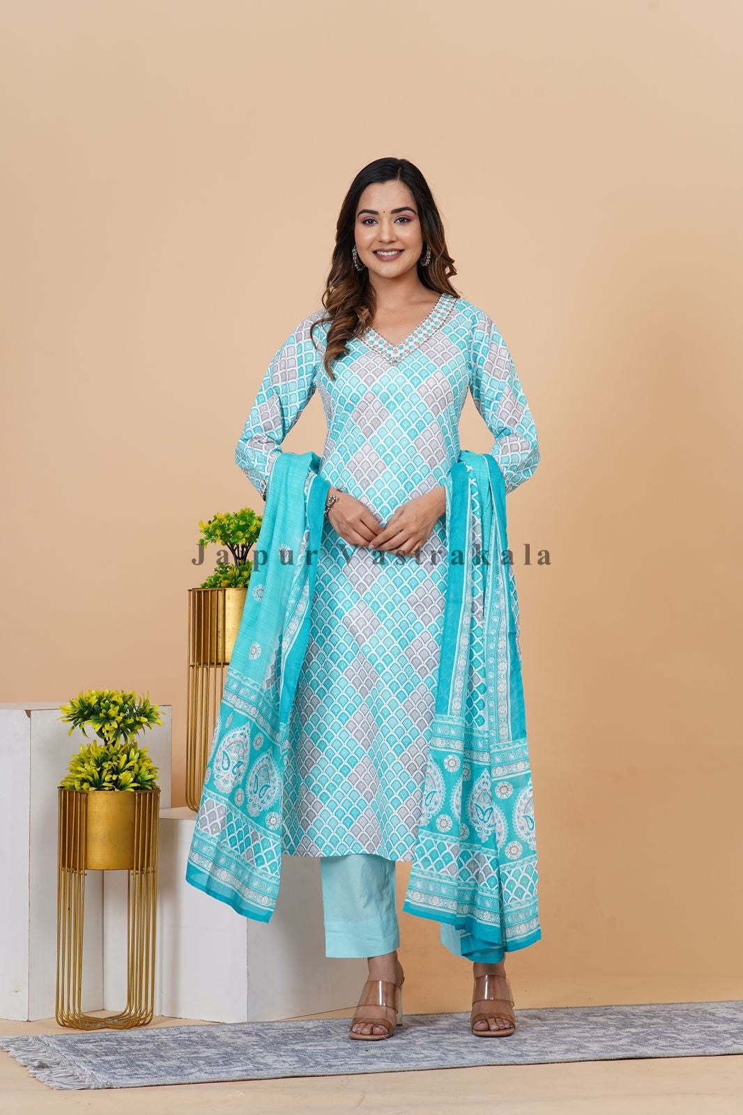 hand block printed kurta set with dupatta