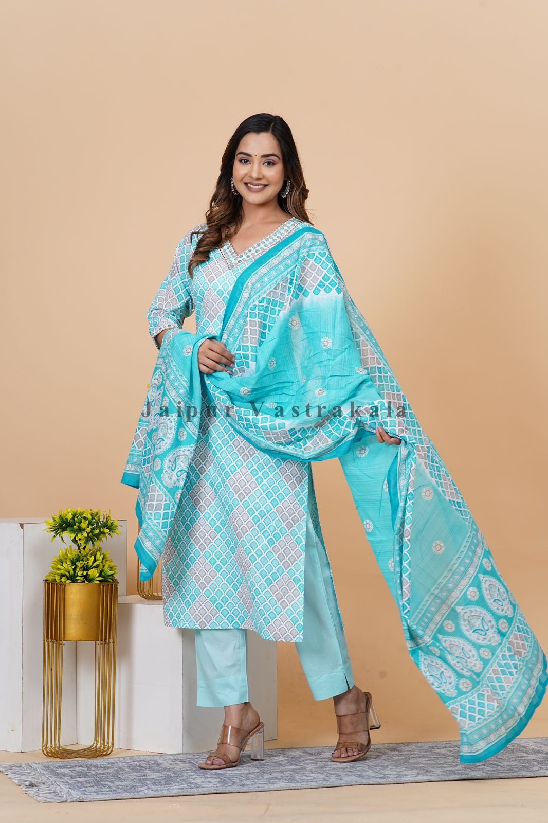 hand block printed kurta set with dupatta