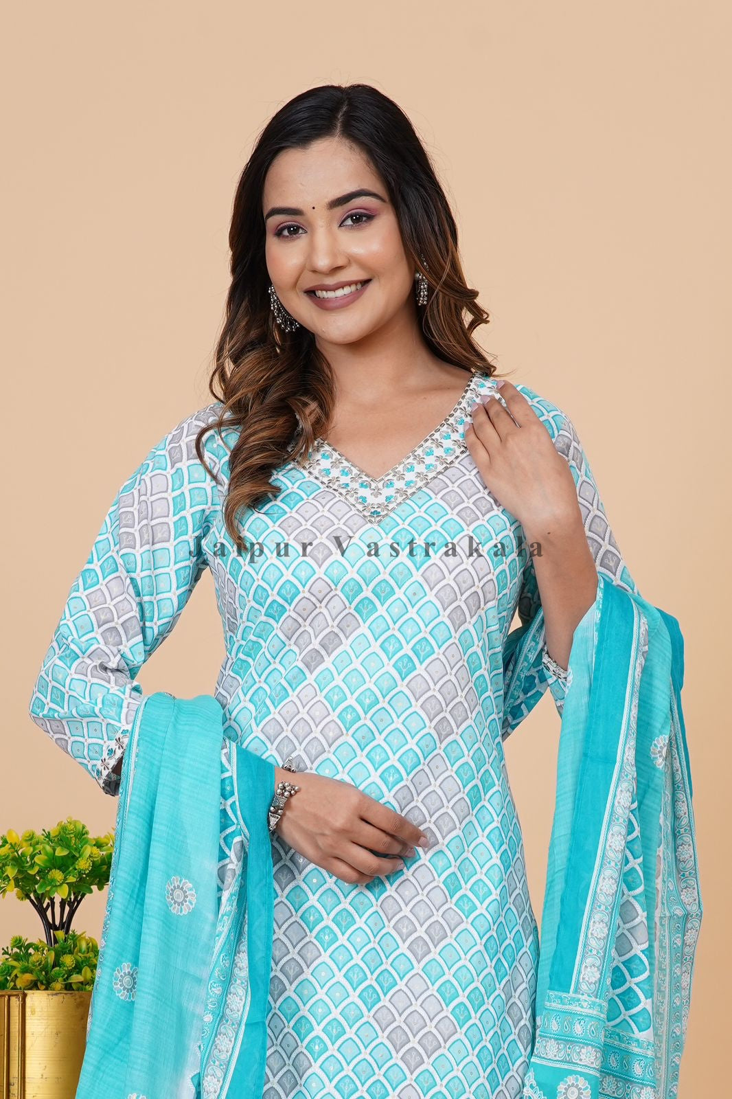 hand block printed kurta set with dupatta