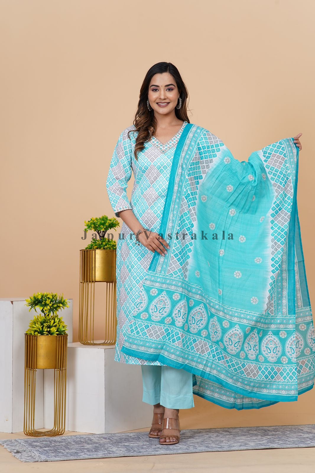 hand block printed kurta set with dupatta