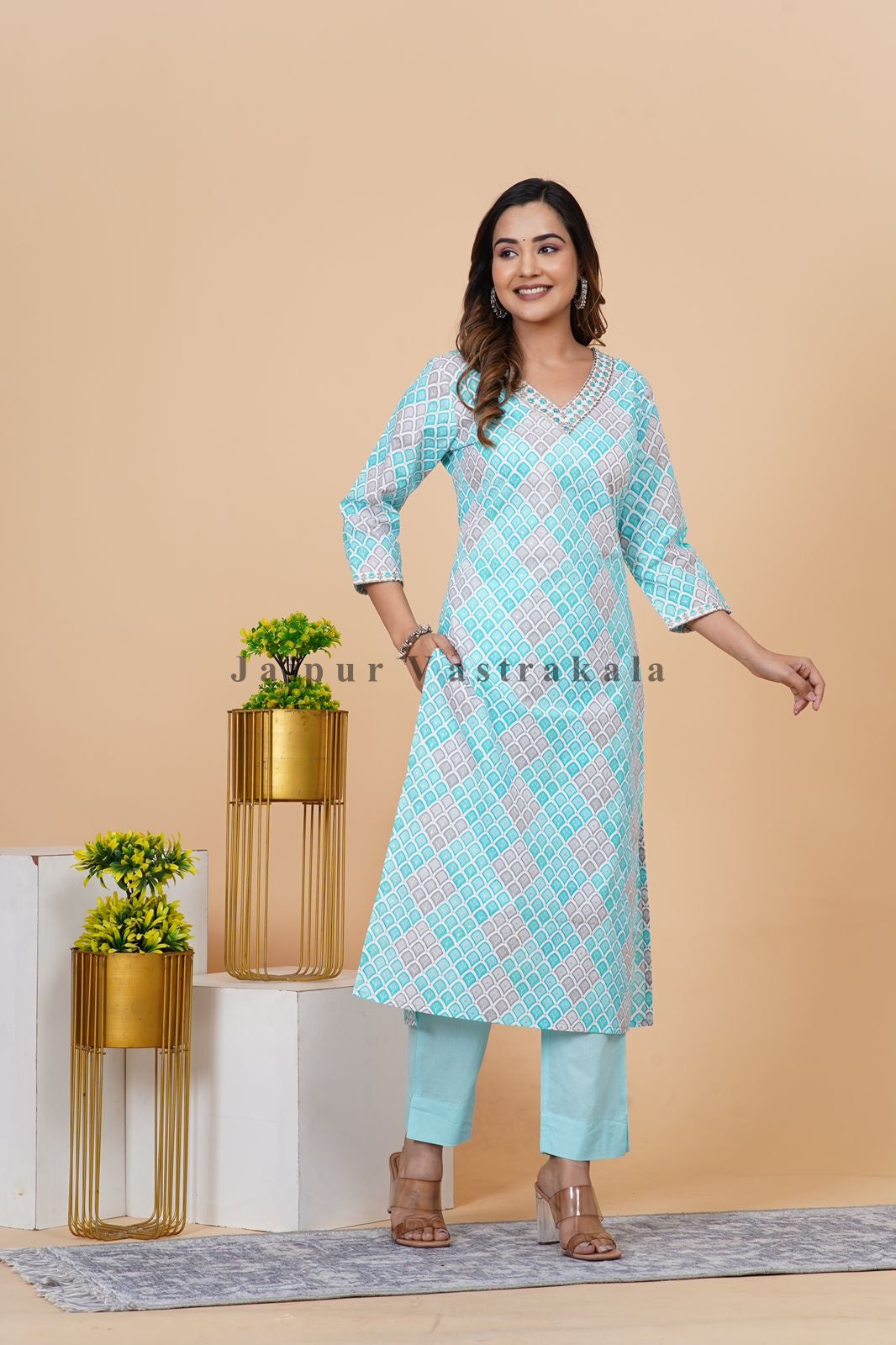 hand block printed kurta set with dupatta