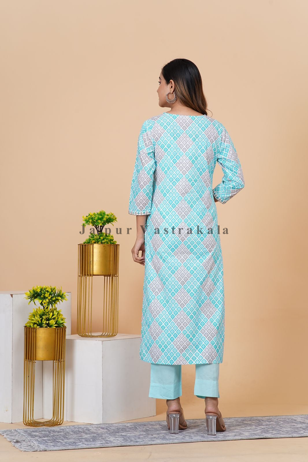 hand block printed kurta set with dupatta