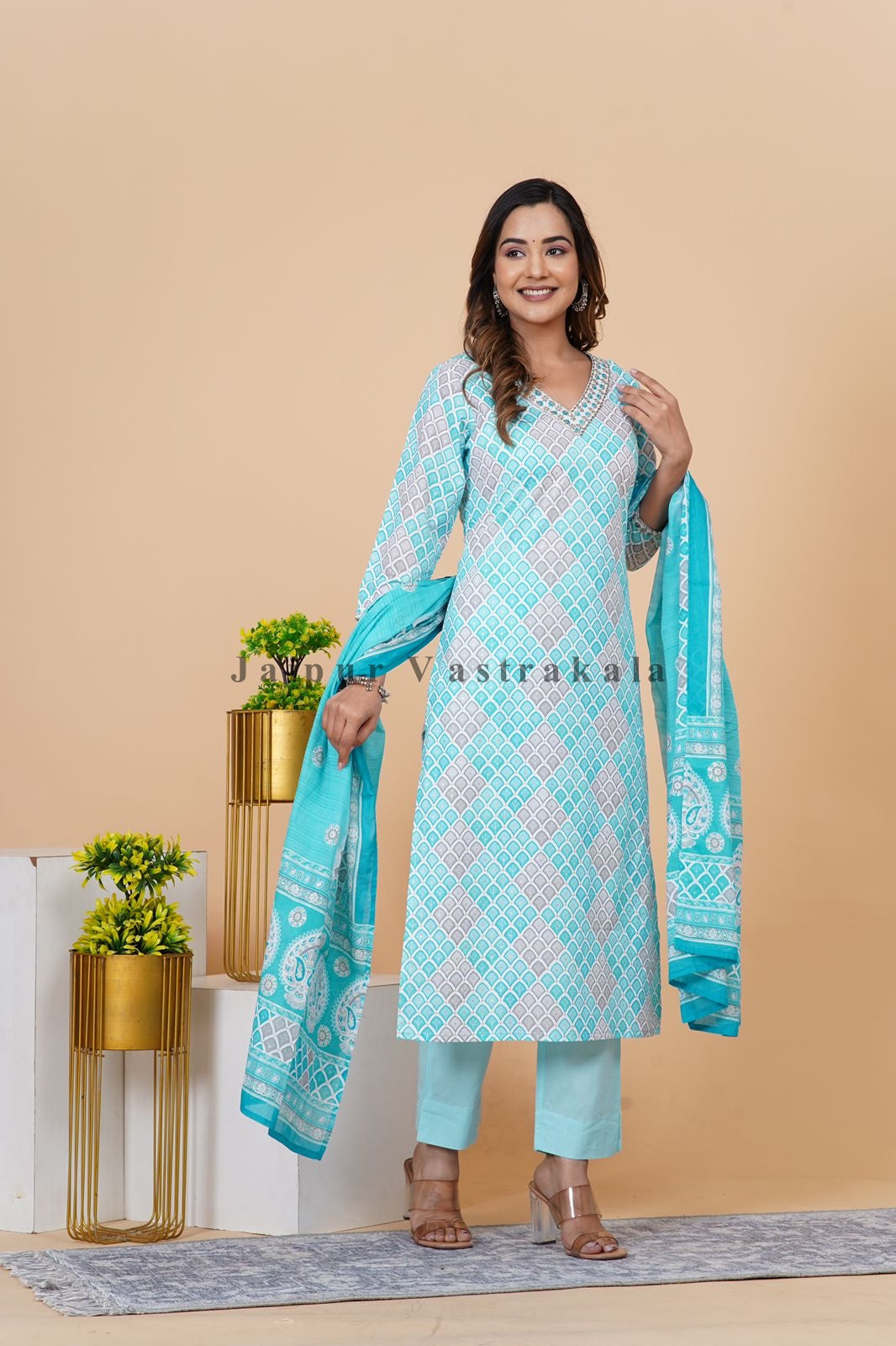 hand block printed kurta set with dupatta