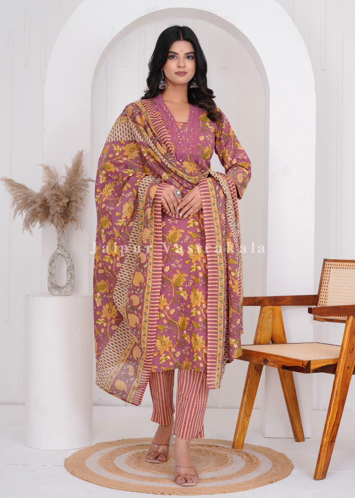 hand block printed kurta set with dupatta