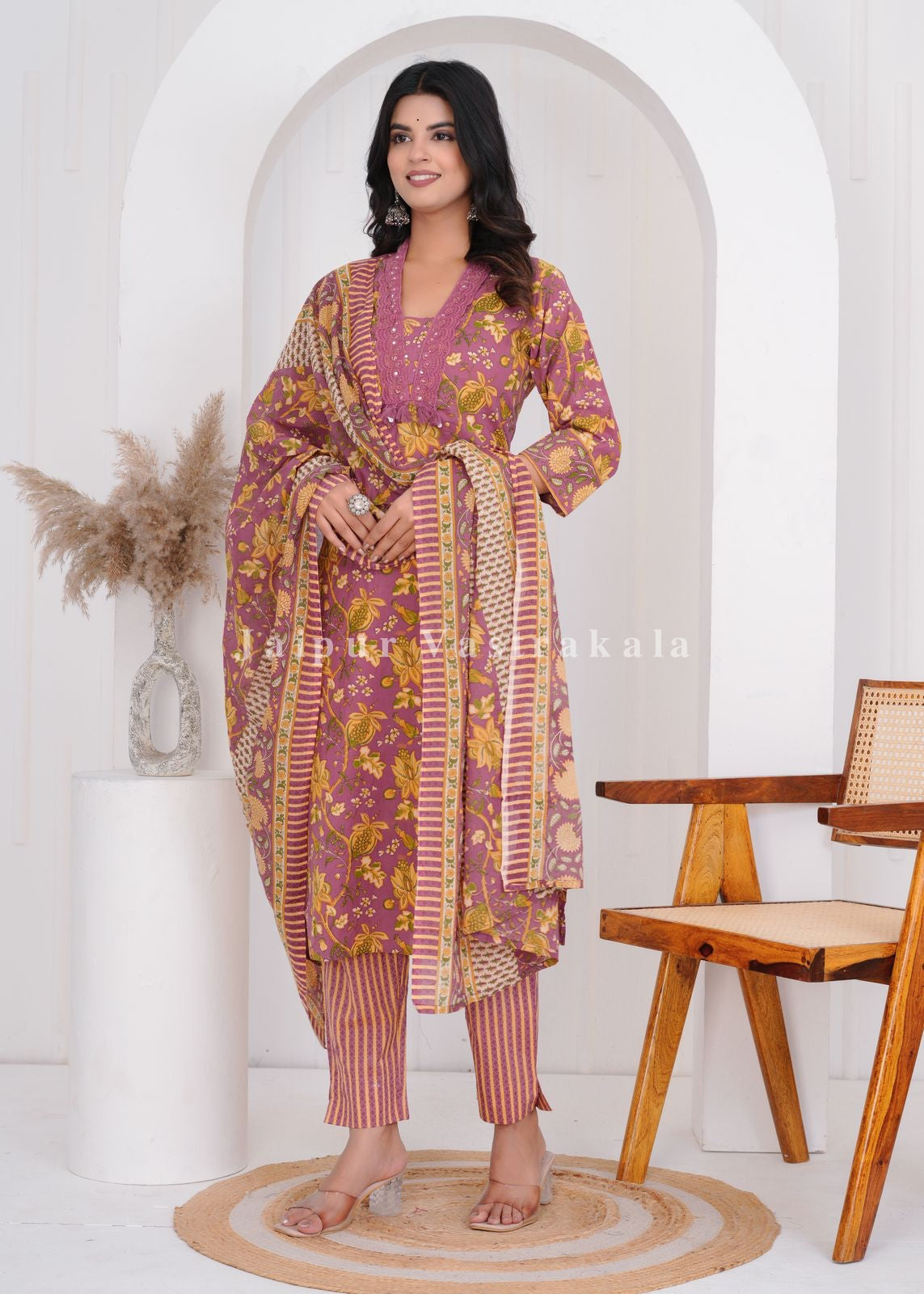 hand block printed kurta set with dupatta