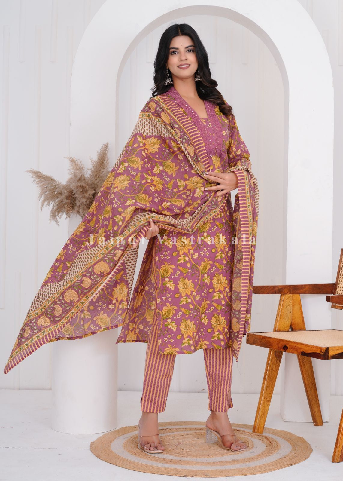 hand block printed kurta set with dupatta