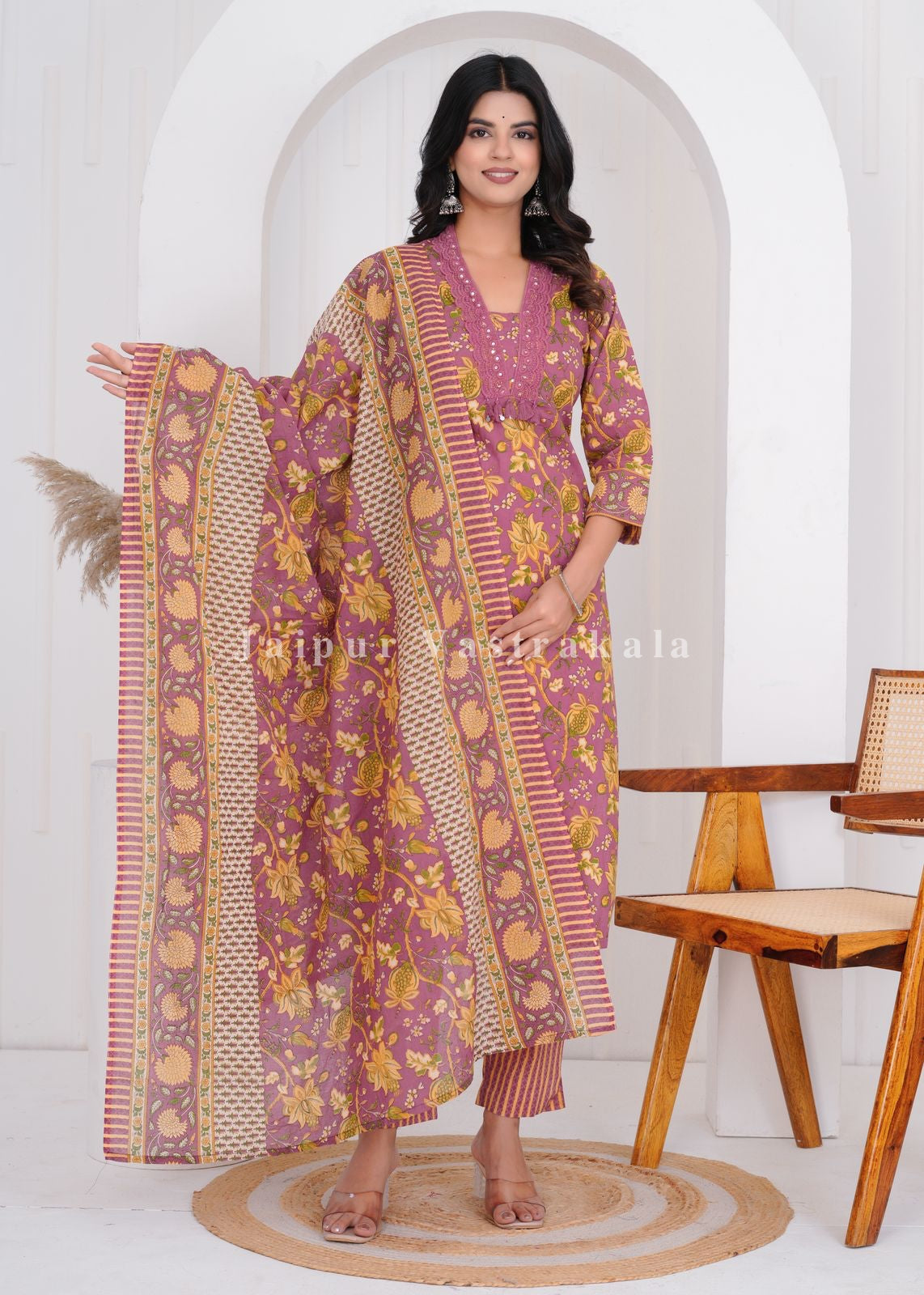 hand block printed kurta set with dupatta