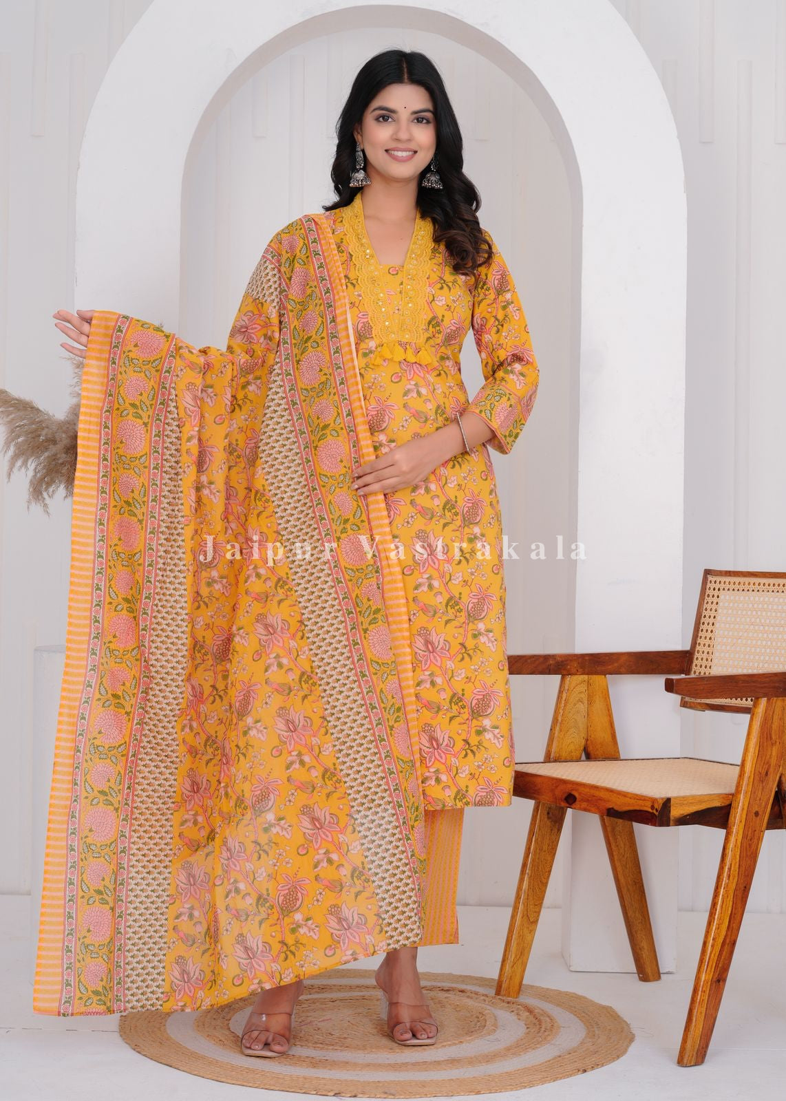hand block printed kurta set with dupatta