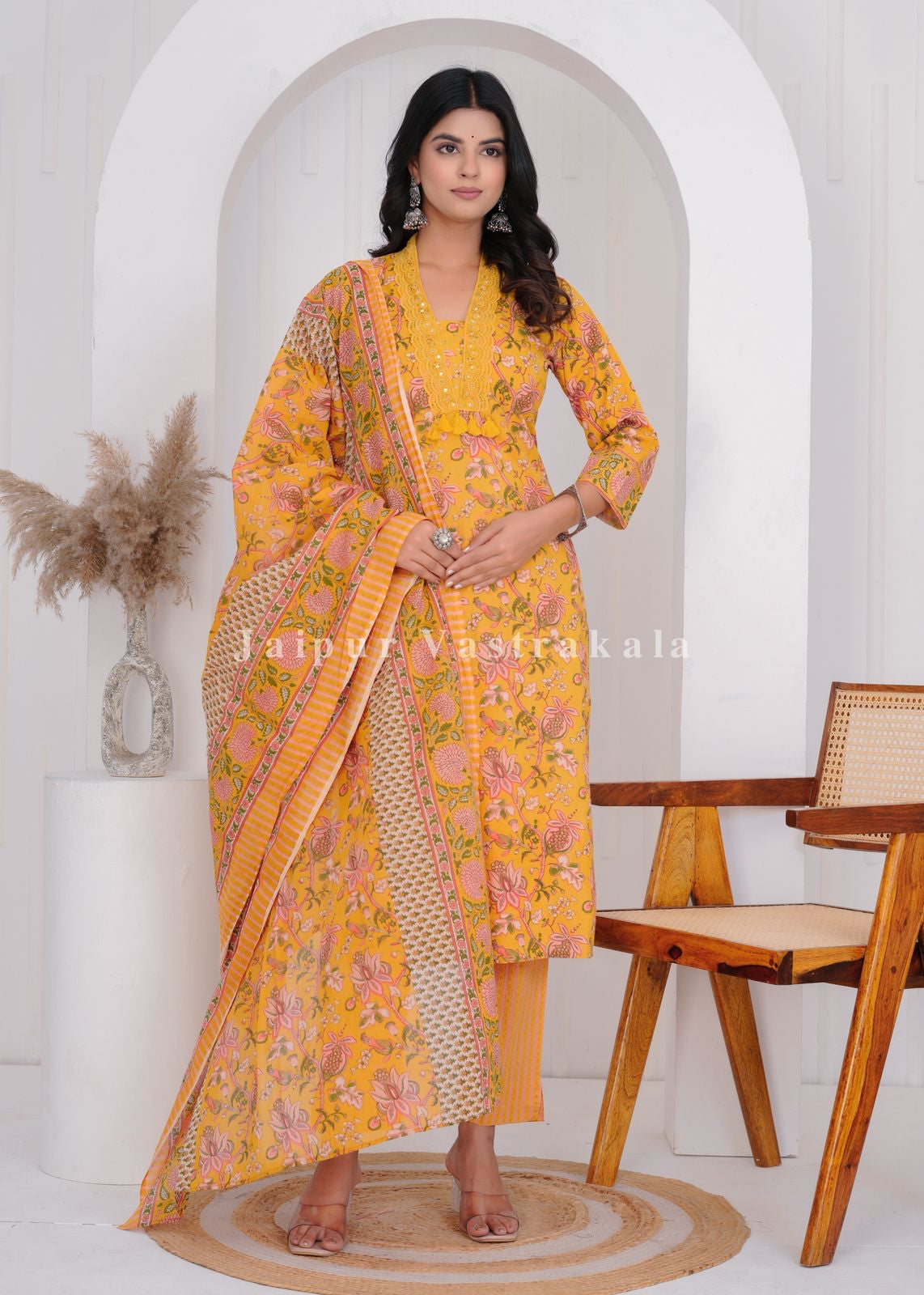 hand block printed kurta set with dupatta